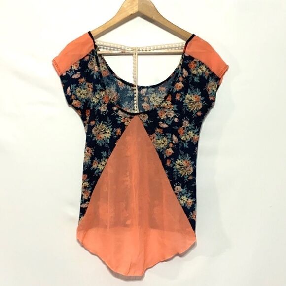 Rue 21 floral peach blue lace XS - Picture 6 of 7